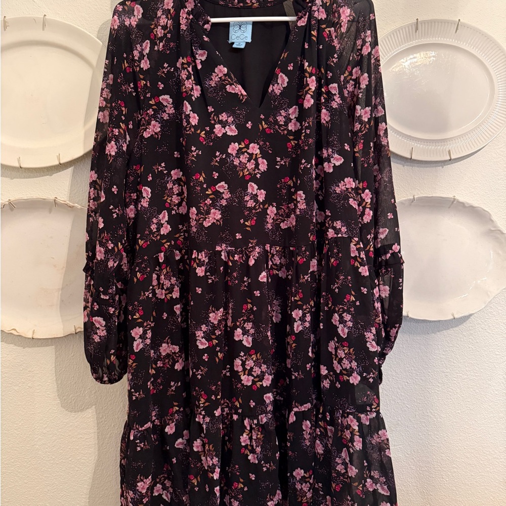 CeCe Black and Pink Floral Dress